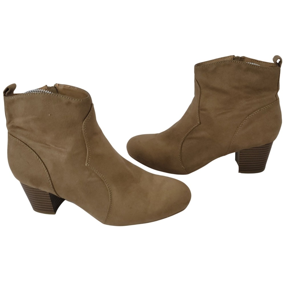 American Eagle Western Ankle Boots 8 Tan Faux Suede Short Cowgirl Boho Chic Work